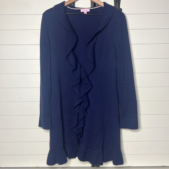 Lilly Pulitzer 100 % cashmere ruffle trim cardigan Medium - Picture 5 of 5